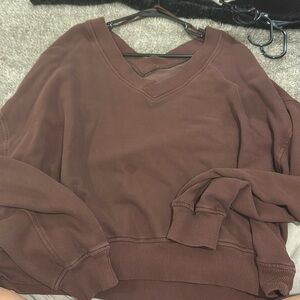 aerie large brown v neck crew
